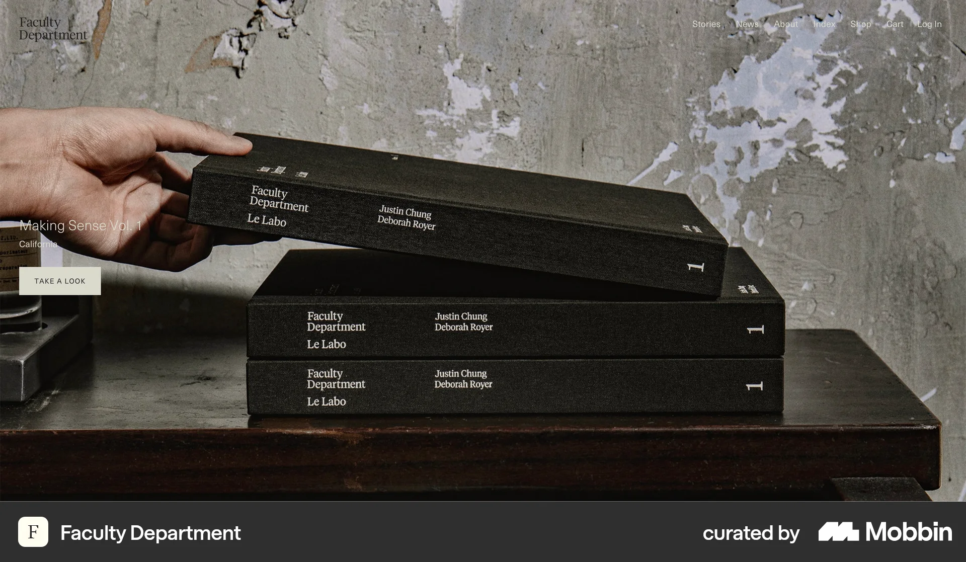 Faculty Department: dark, moody photograph of stacked cloth-bound books.