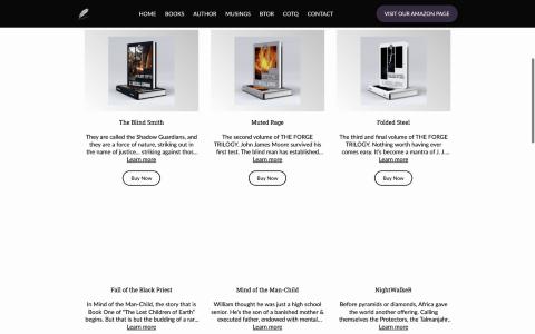 Live Books page: a grid of small 3D book mockups with truncated descriptions and Buy Now buttons; the second row of covers has not loaded.